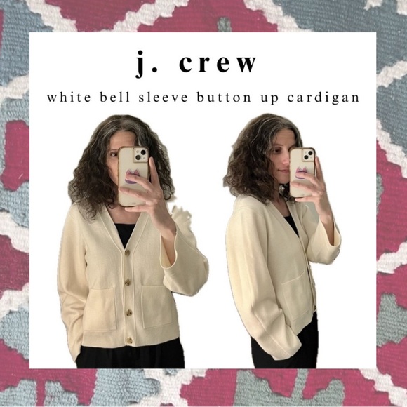 j. crew • white cream button up bell sleeve knit sweater cardigan - Picture 4 of 16